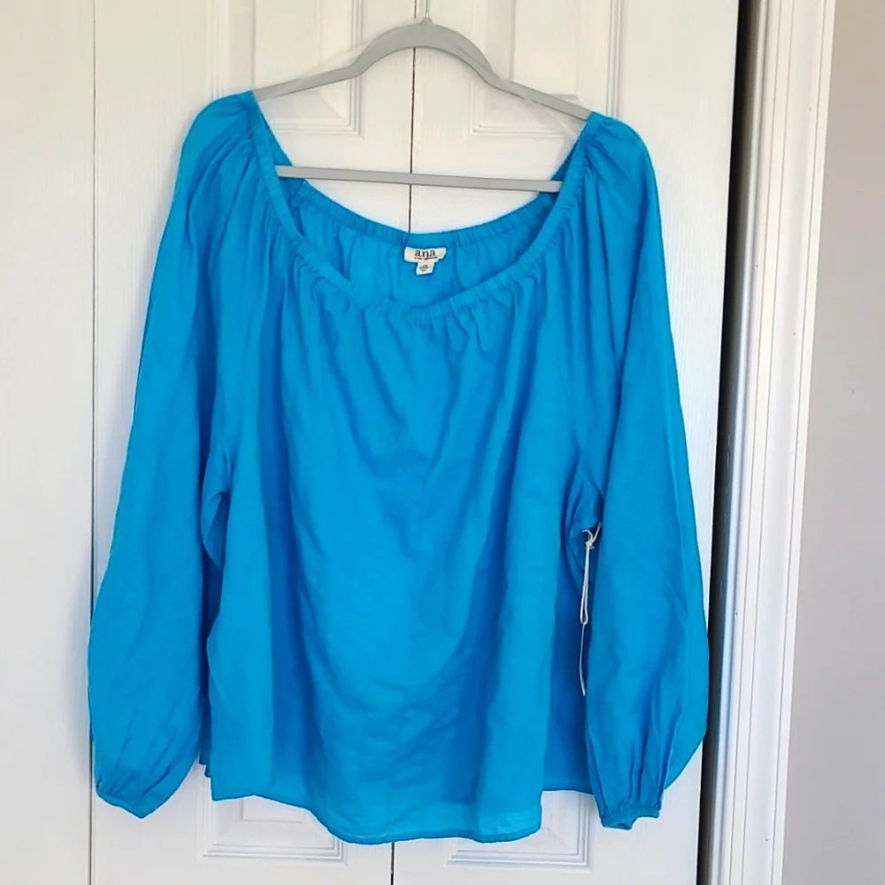 A.N.A. A NEW APPROACH WOMENS COTTON PLUS SIZE 2X BEAUTIFUL BLUE TOP
